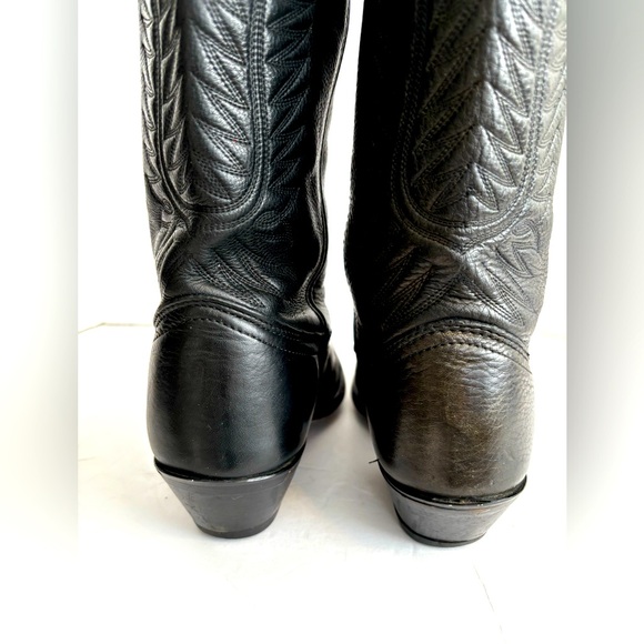 VTG LAREDO BLACK COWGIRL LEATHER BOOTS BIKER RODEO WESTERN RANCH 2” HEEL SZ  7 - Picture 5 of 15